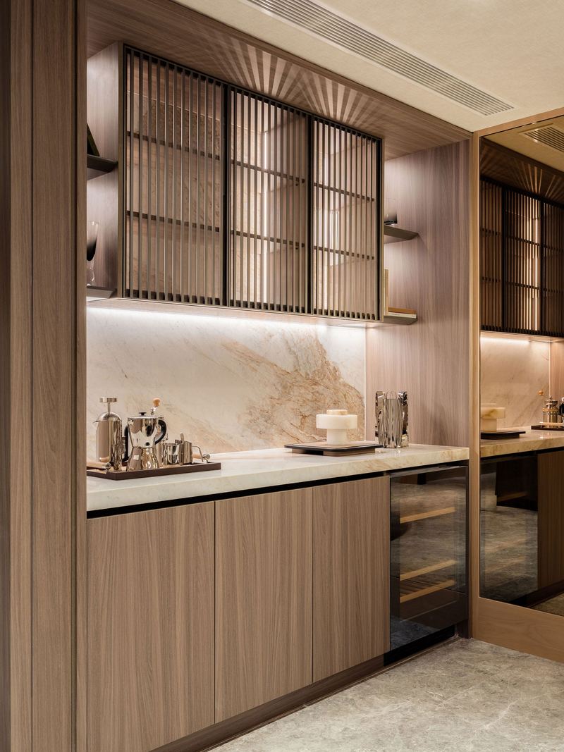 Kitchen cabinetry and wine fridge