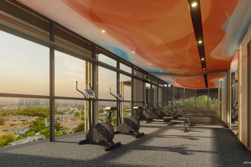 Sky gym with full-height windows