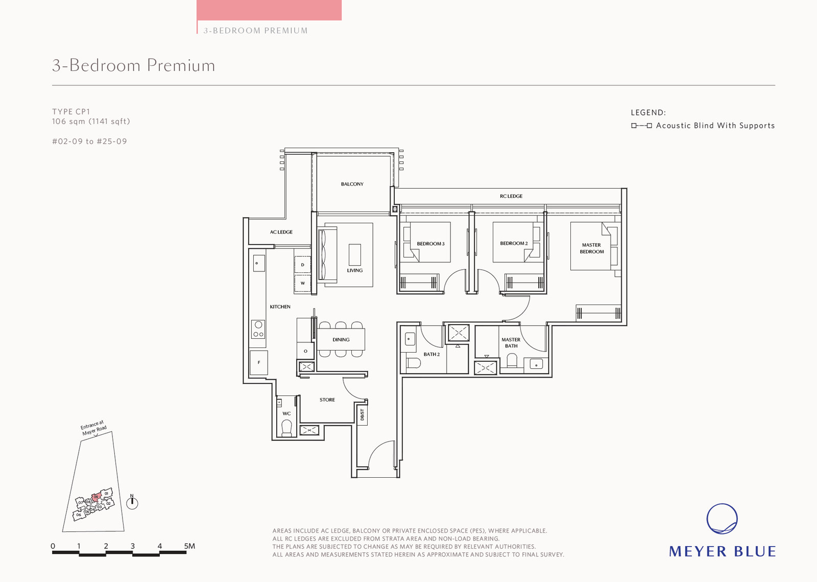 Floor plan, 3 Bedroom Premium — Type CP1 — 1,141 sq ft (106 sq m)